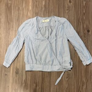Madewell Blue Striped Wrap Blouse